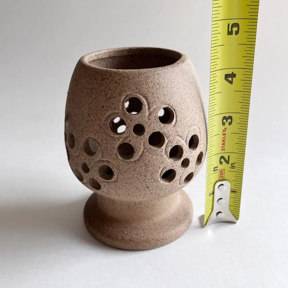 Lenox Votive Candle Holder Pierced Clay Pottery Tan Handcrafted in Japan Vintage